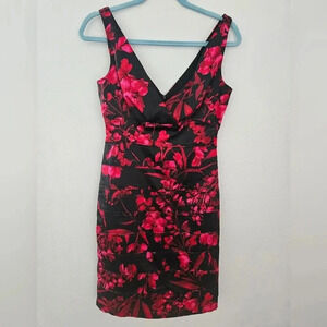 Dressbarn sleeveless sheath dress floral black‎ red pink size 4